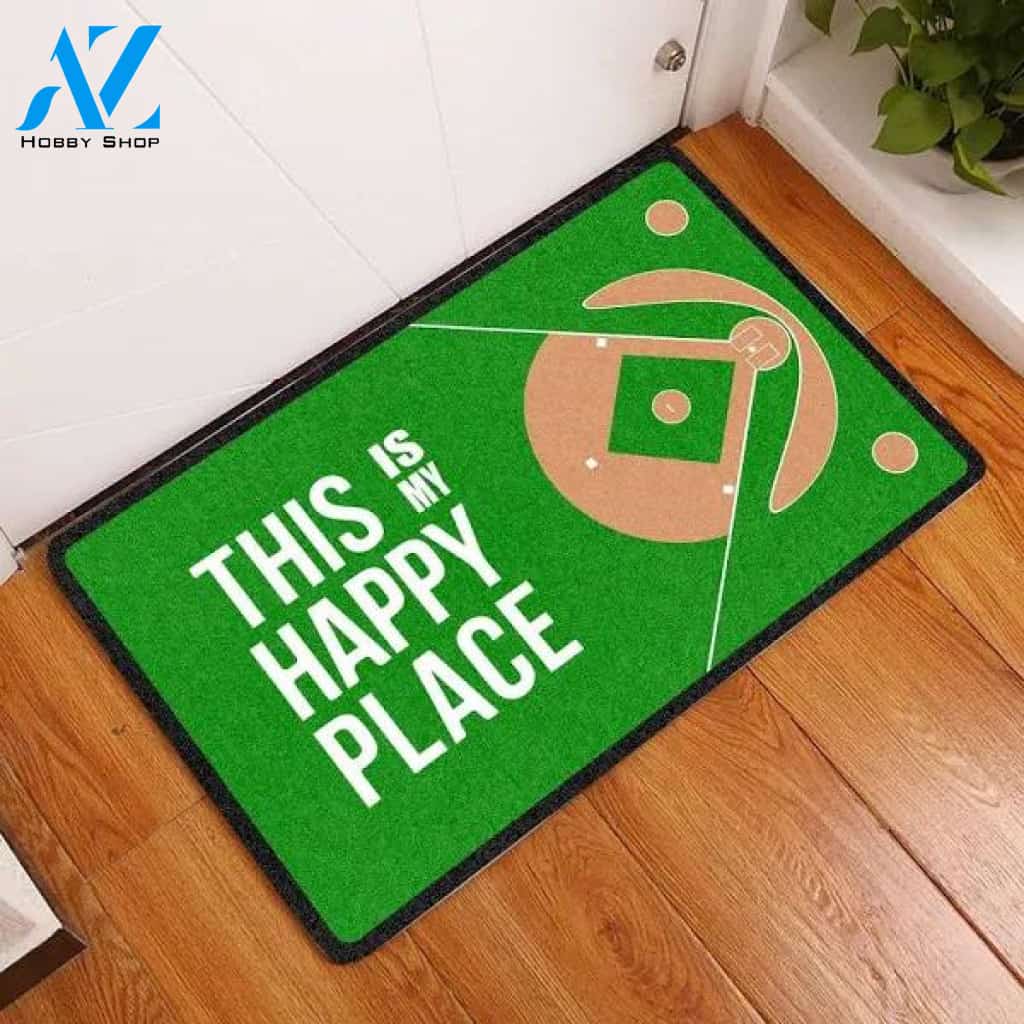 This Is My Happy Place Amazing Baseball Field Doormat Welcome Mat Housewarming Gift Home Decor Funny Doormat Gift For Baseball Lovers
