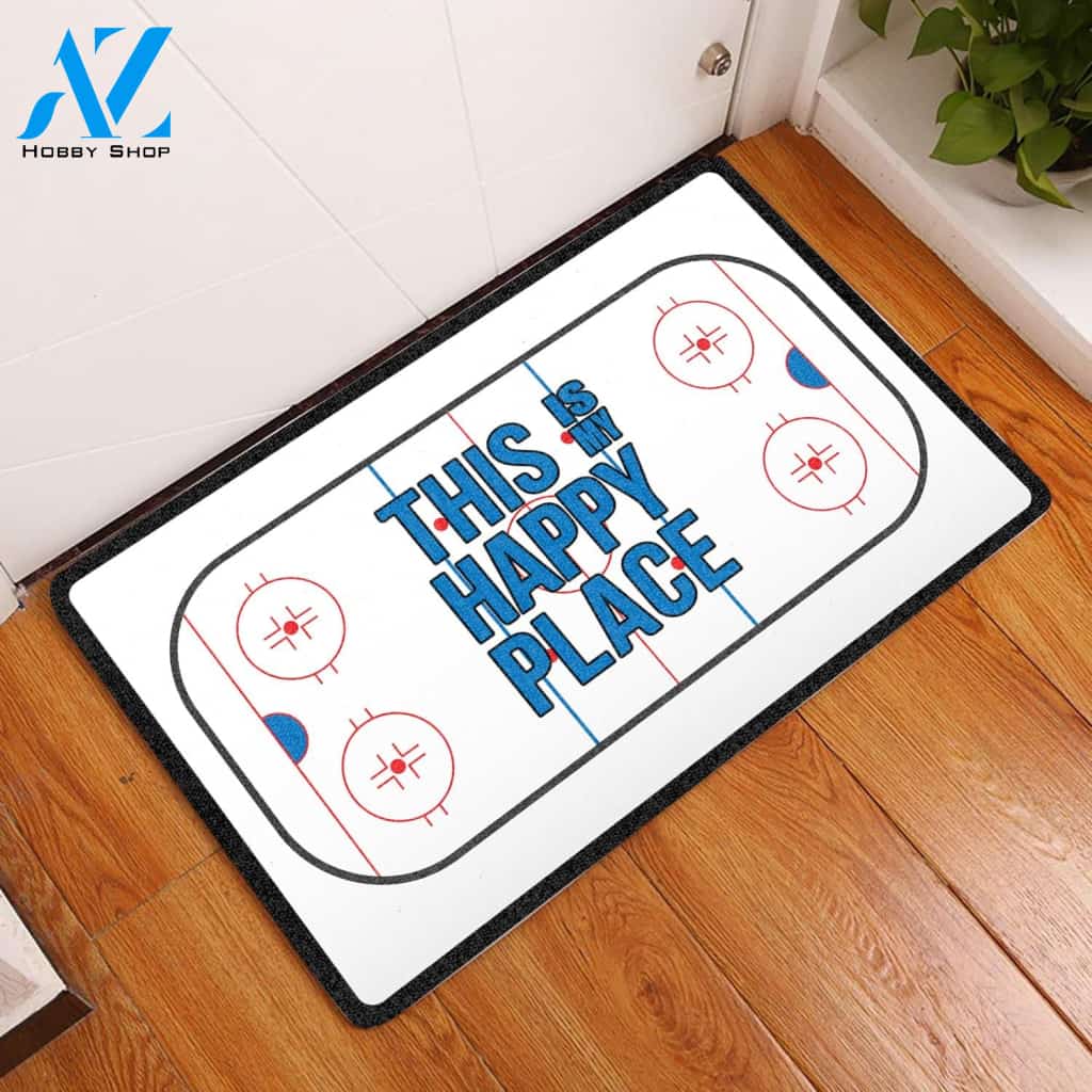 This Is My Happy Place - Amazing Hockey Doormat Welcome Mat House Warming Gift Home Decor Funny Doormat Gift Idea