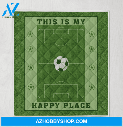 This Is My Happy Place Soccer Blanket Gift for Soccer Lovers Birthday Gift Home Decor Bedding Couch Sofa Soft and Comfy Cozy