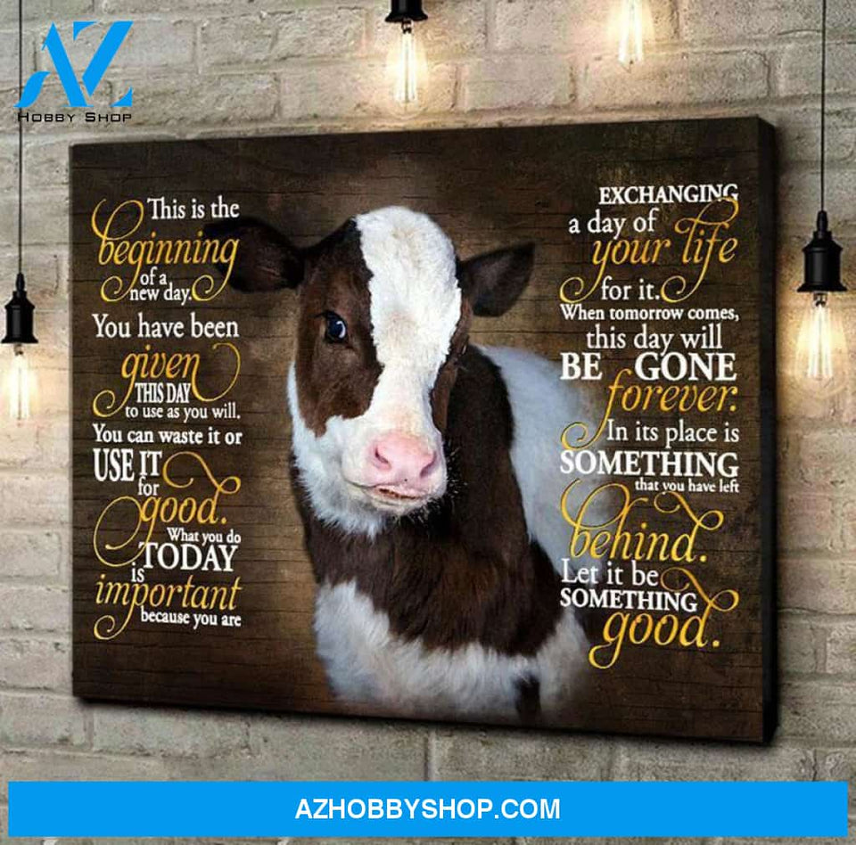 This is the beginning of a new day Cow Canvas Wall Art, Wall Decor Visual Art