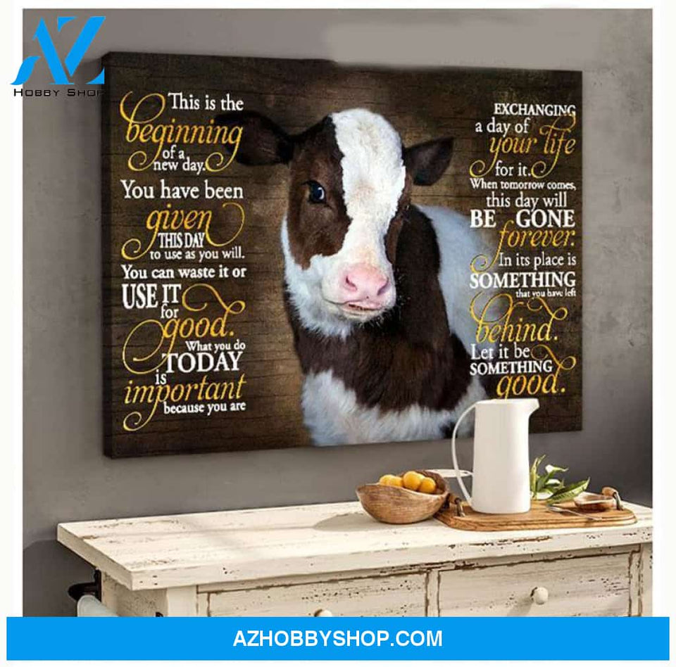 This is the beginning of a new day Cow Canvas Wall Art, Wall Decor Visual Art
