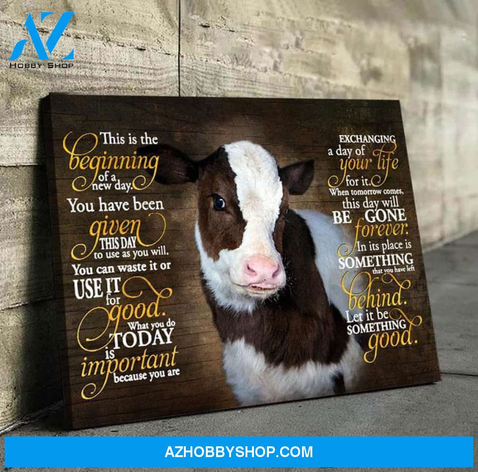 This is the beginning of a new day Cow Canvas Wall Art, Wall Decor Visual Art