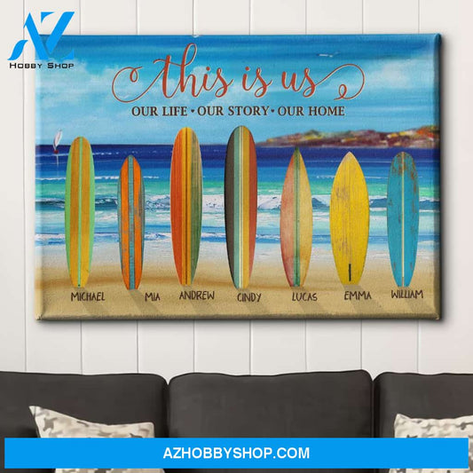 This Is Us Surfboard Family - Personalized Custom Name Canvas