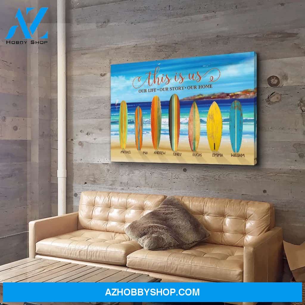 This Is Us Surfboard Family - Personalized Custom Name Canvas
