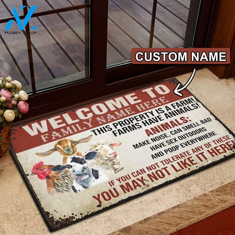 This Property Is A Farm Custom Name Rubber Base Doormat LN