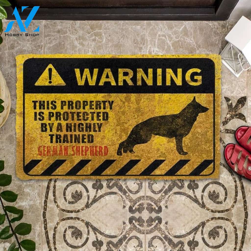 This Property Is Protected By A Highly Trained German Shepherd Indoor and Outdoor Doormat Warm House Gift Welcome Mat Gift for Friend Family