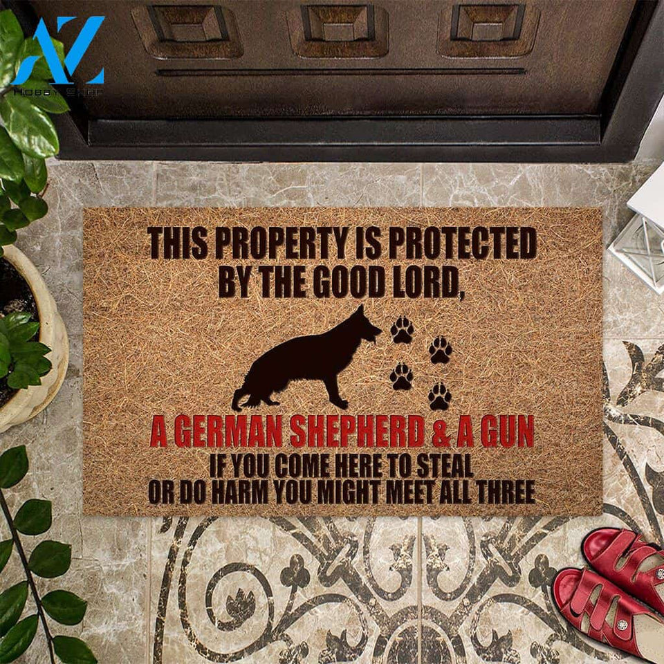 This Property Is Protected – German Shepherd Dog Easy Clean Welcome DoorMat | Felt And Rubber | 40x60 cm | 45x75 cm | 60x90 cm | Colorful | DO1251