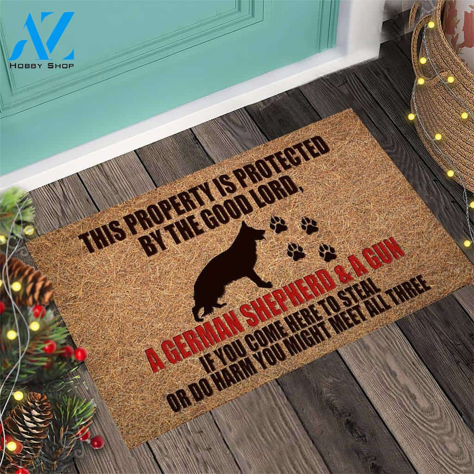 This Property Is Protected – German Shepherd Dog Easy Clean Welcome DoorMat | Felt And Rubber | 40x60 cm | 45x75 cm | 60x90 cm | Colorful | DO1251