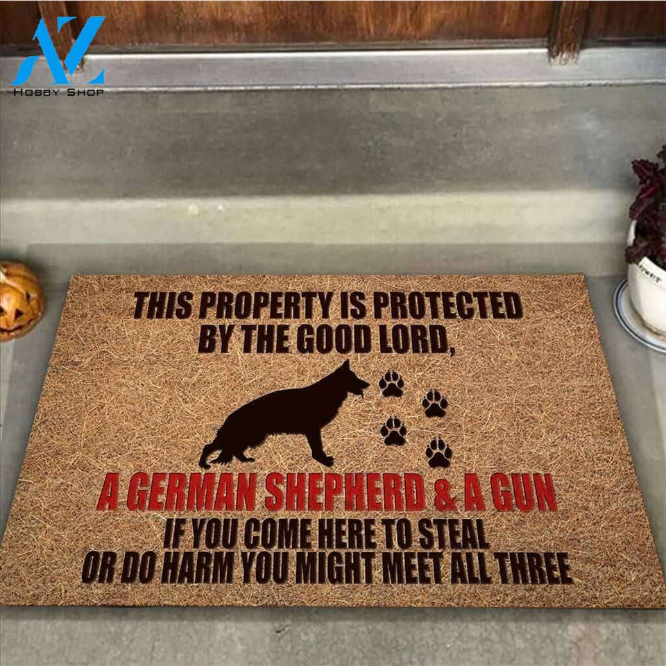 This Property Is Protected German Shepherd Dog Easy Clean Welcome Doormat - Welcome Mat - Home Decor