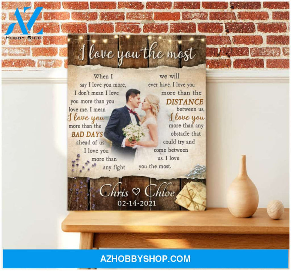 Thoughtful Gift For Her Custom Wedding Present I love you the most Canvas Wall Art