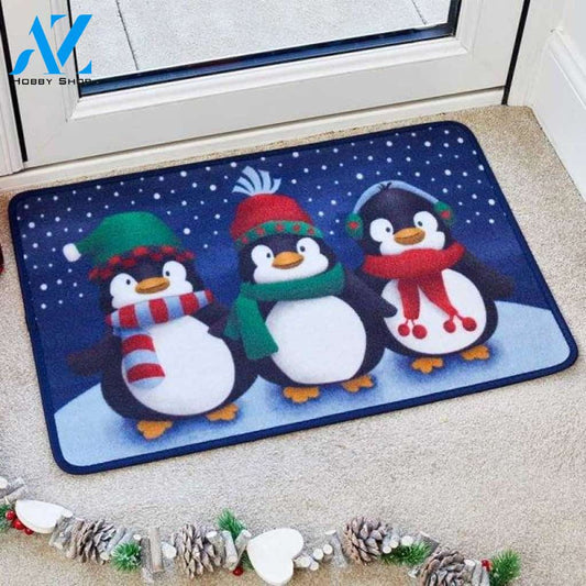 Three Frosty Penguins Christmas Doormat Indoor And Outdoor Mat Entrance Rug Sweet Home Decor Housewarming Gift Gift Friend Family Christmas Holiday