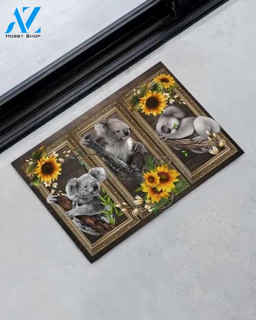 Three Koalas and SunFlower Doormat Indoor and Outdoor Mat Entrance Rug Sweet Home Decor Housewarming Gift Gift for Koala Lovers Wildlife Animals Lovers