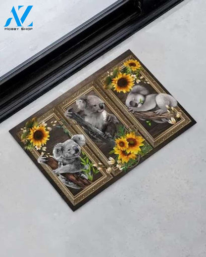 Three Koalas and SunFlower Doormat Indoor and Outdoor Mat Entrance Rug Sweet Home Decor Housewarming Gift Gift for Koala Lovers Wildlife Animals Lovers