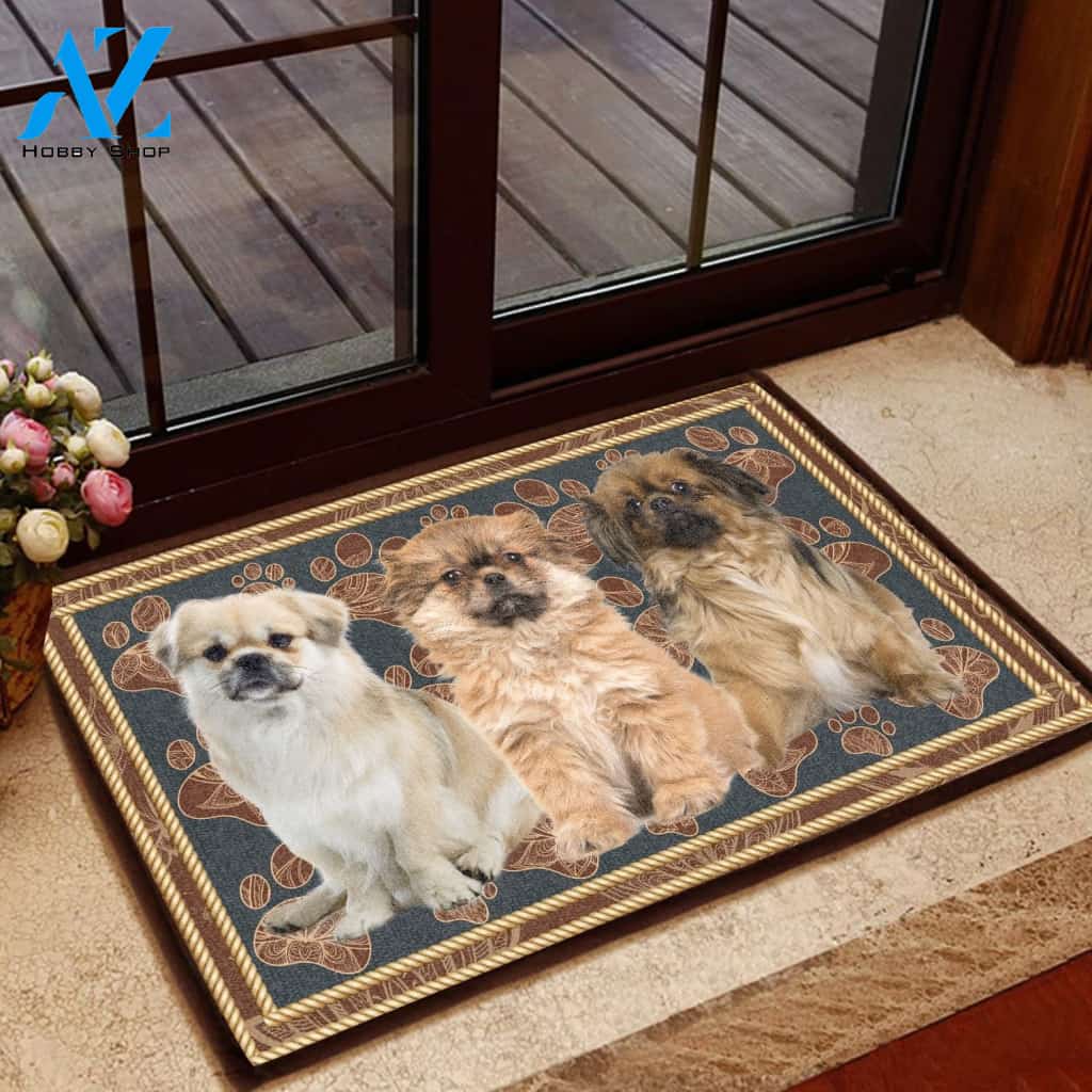 Tibetan Spaniel Flower Paw - Dog Doormat Welcome Mat House Warming Gift Home Decor Gift for Dog Lovers Funny Doormat Gift Idea