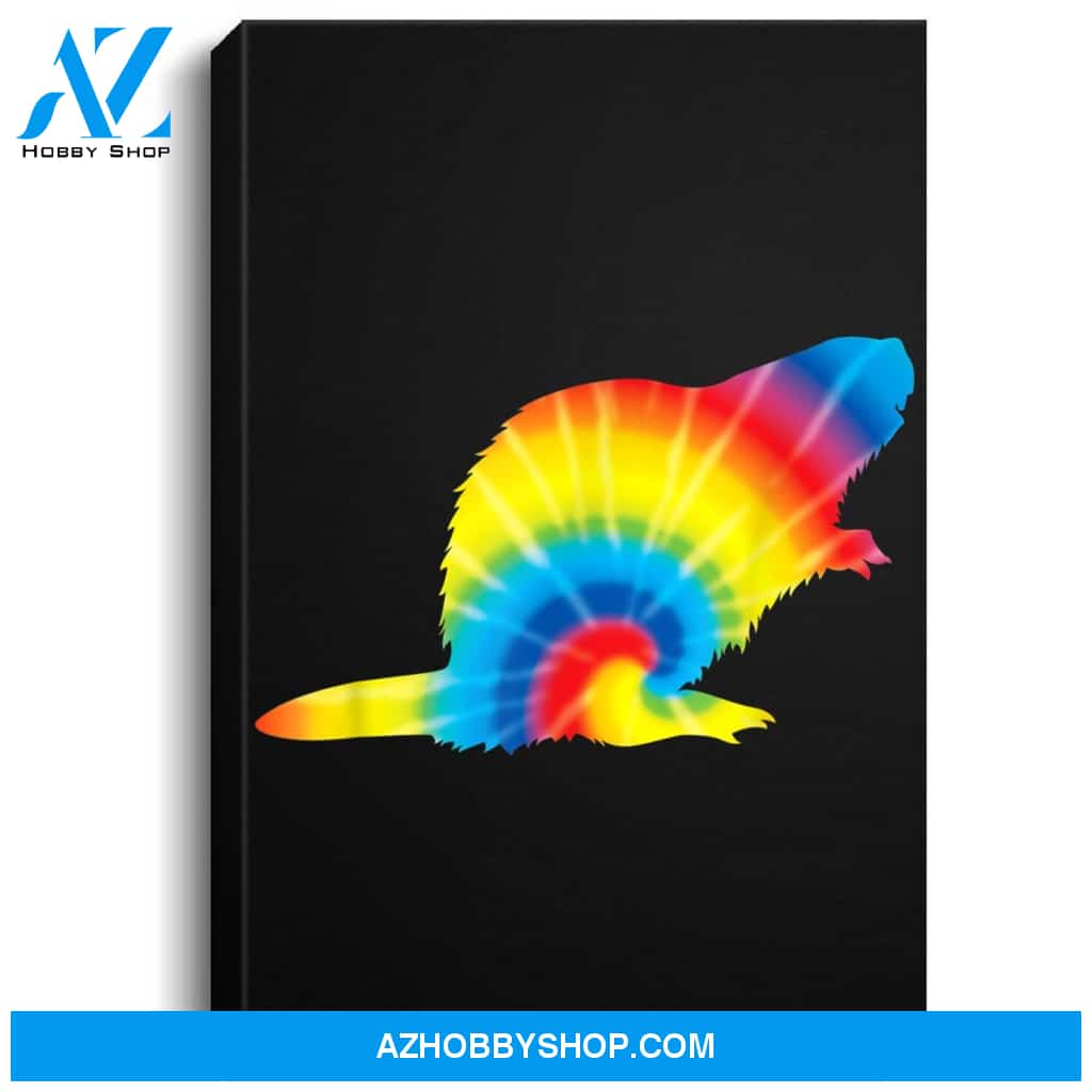 Tie Dye Beaver Rainbow Print Rodent Kit Hippie Peace Gift Portrait Canvas