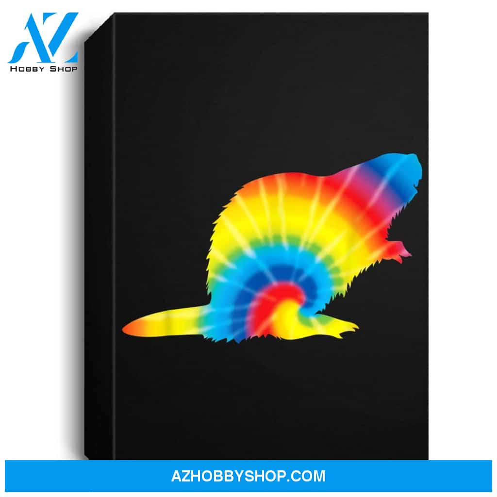 Tie Dye Beaver Rainbow Print Rodent Kit Hippie Peace Gift Portrait Canvas