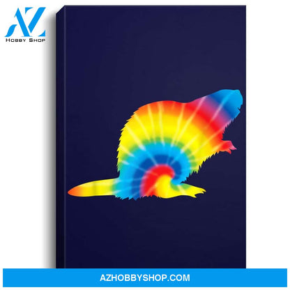 Tie Dye Beaver Rainbow Print Rodent Kit Hippie Peace Gift Portrait Canvas