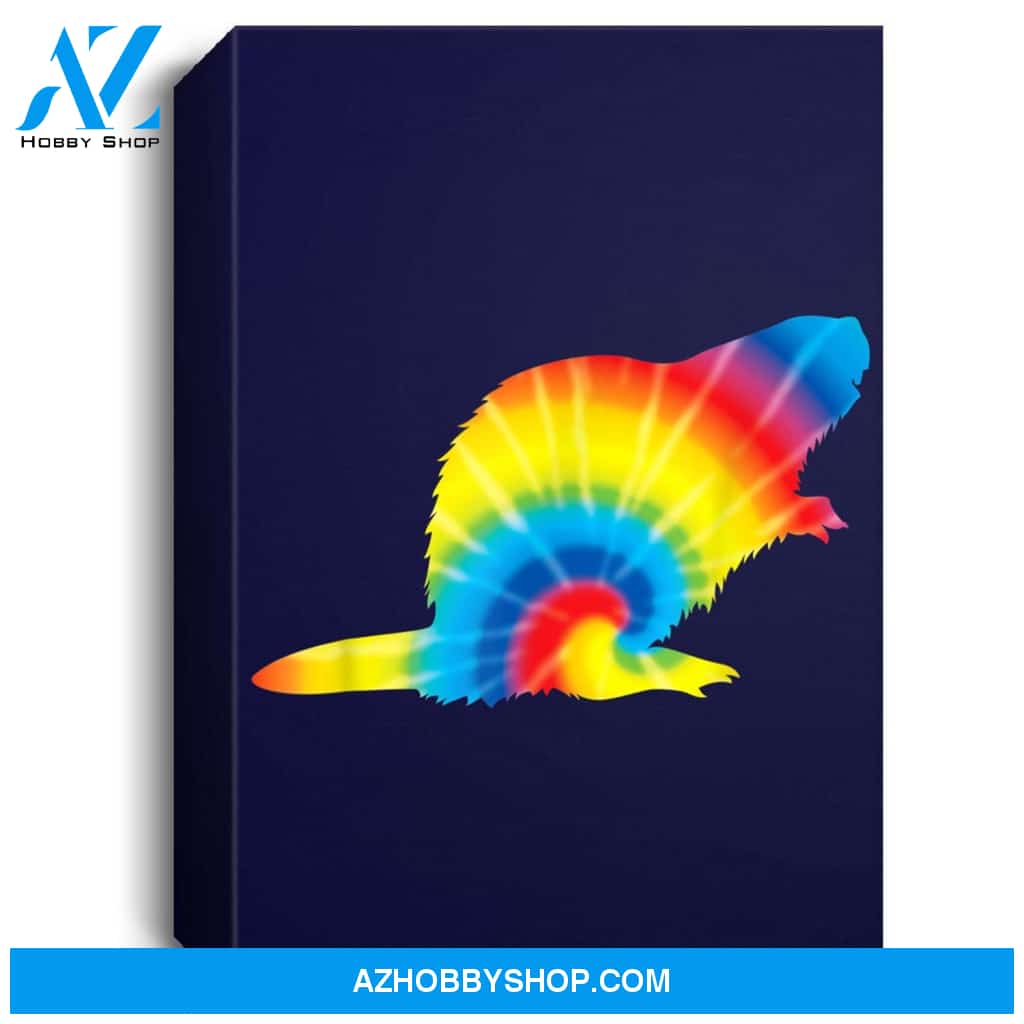 Tie Dye Beaver Rainbow Print Rodent Kit Hippie Peace Gift Portrait Canvas