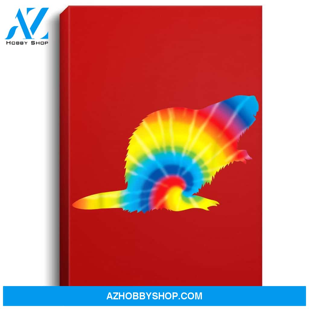 Tie Dye Beaver Rainbow Print Rodent Kit Hippie Peace Gift Portrait Canvas