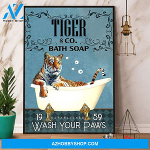 Tiger & Co Bath Soap Wash Your Paws Canvas And Poster, Wall Decor Visual Art