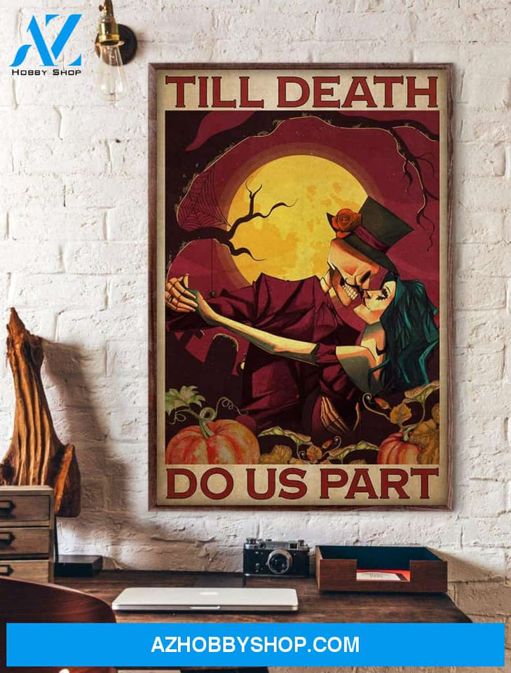 Till Death Do Us Part Ghost Skeleton Couple Pumpkins Halloween Theme Red Canvas And Poster, Wall Decor Visual Art, Halloween Gift, Happy Halloween