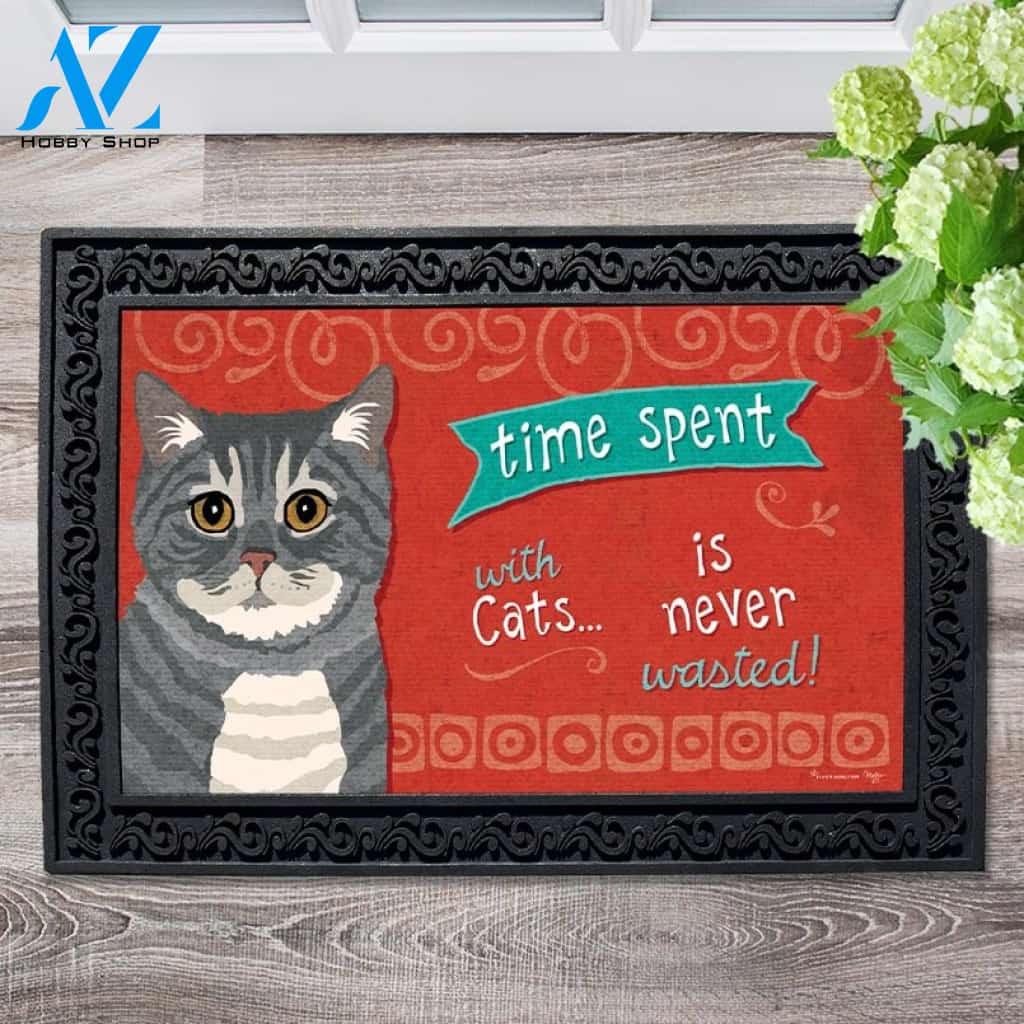 Time Spent with Cats Gray Tabby Cat Doormat - 18" x 30"
