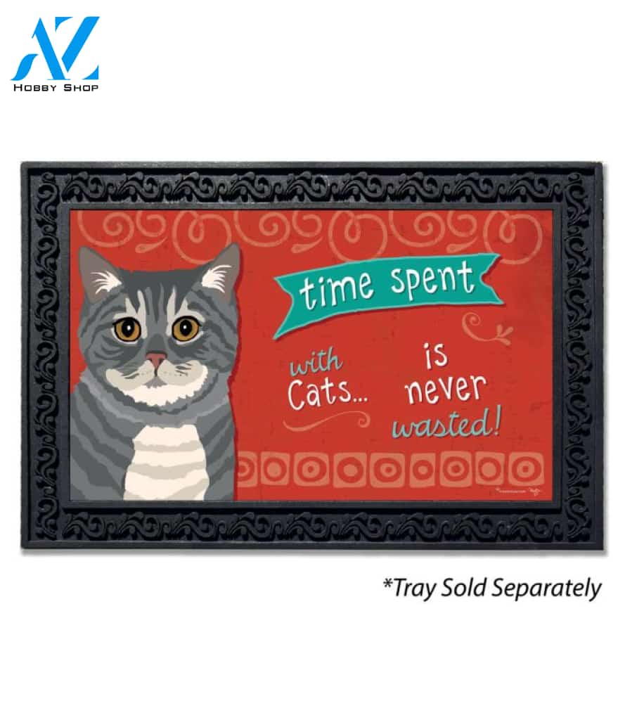 Time Spent with Cats Gray Tabby Cat Doormat - 18" x 30"