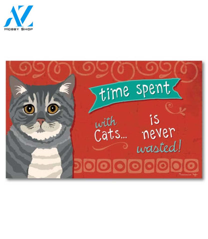 Time Spent with Cats Gray Tabby Cat Doormat - 18" x 30"