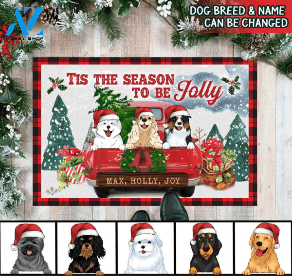 Tis The Season To Be Jolly, Personalized Dog Christmas - Doormat