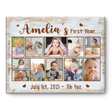 1st Year Baby Birthday Frame Gift, 1st Birthday Baby Photo Collage Canvas, Baby Girl 1 Year Gift, 12 Months Photo Collage Canvas Gift