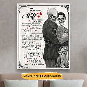 To Beautiful Wife - Skull Couple I Love You To The Moon And Back Vertical Personalized Canvas