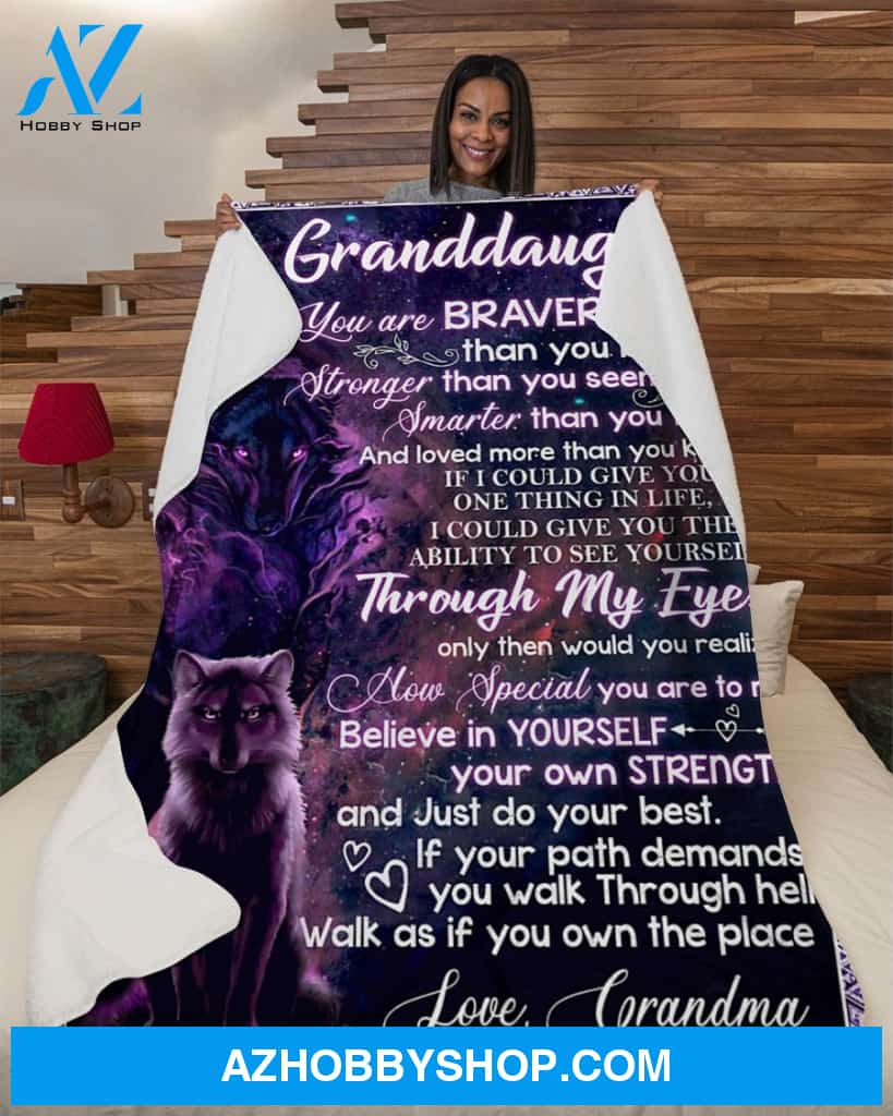 To Granddaughter Grandma Wolf Braver Blanket Fleece Blanket