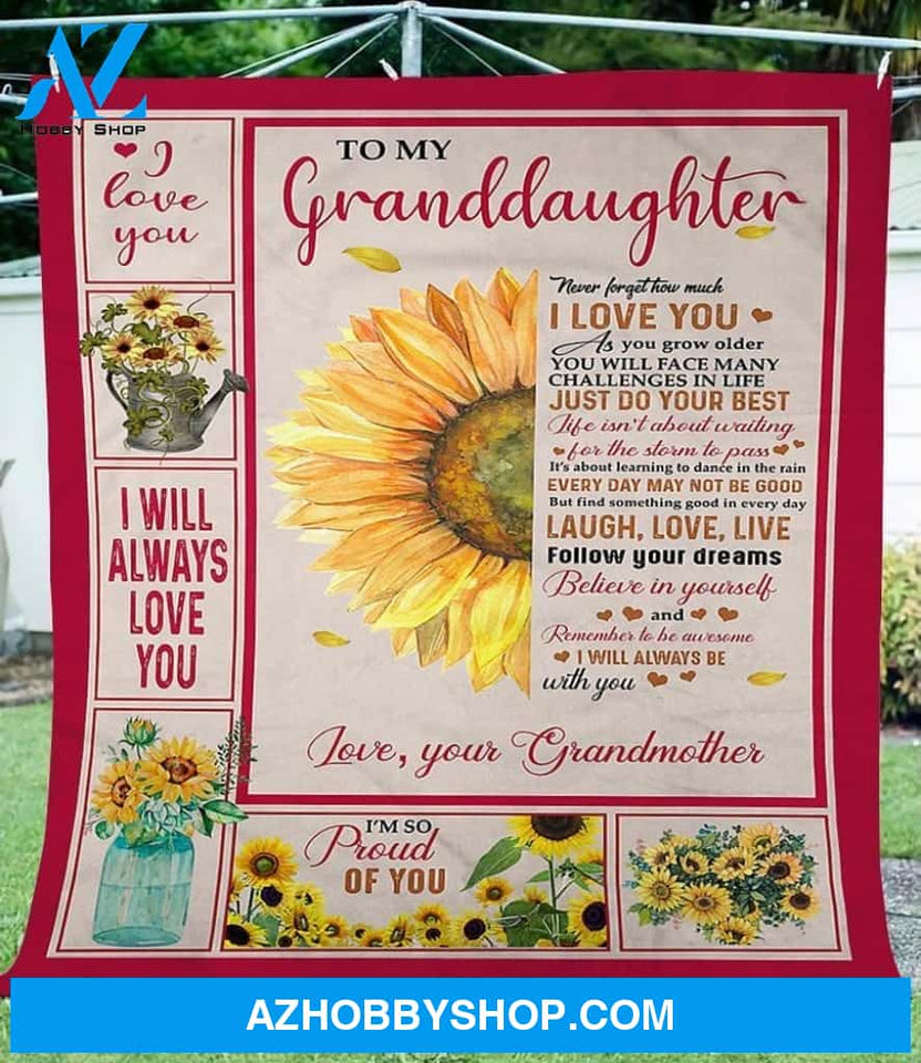To Granddaughter Sunflower Fleece Blanket , Christmas Gift for Granddaughter from Grandma