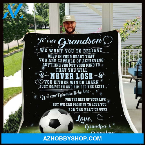 To Grandson Soccer Fleece Blanket From Grandpa And Grandma - Gift For Grandson | Family Blanket