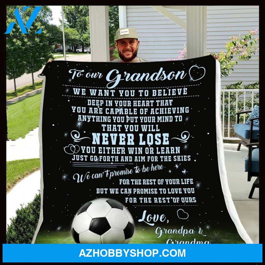 To Grandson Soccer Fleece Blanket From Grandpa And Grandma - Gift For Grandson | Family Blanket
