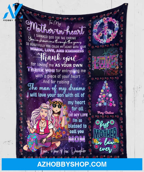 To Mother-In-Law Fleece Blanket - Thank You – Christmas Hippie Fleece Blanket - Sentimental Gifts For Mother-In-Law, Fleece Blanket With Quotes