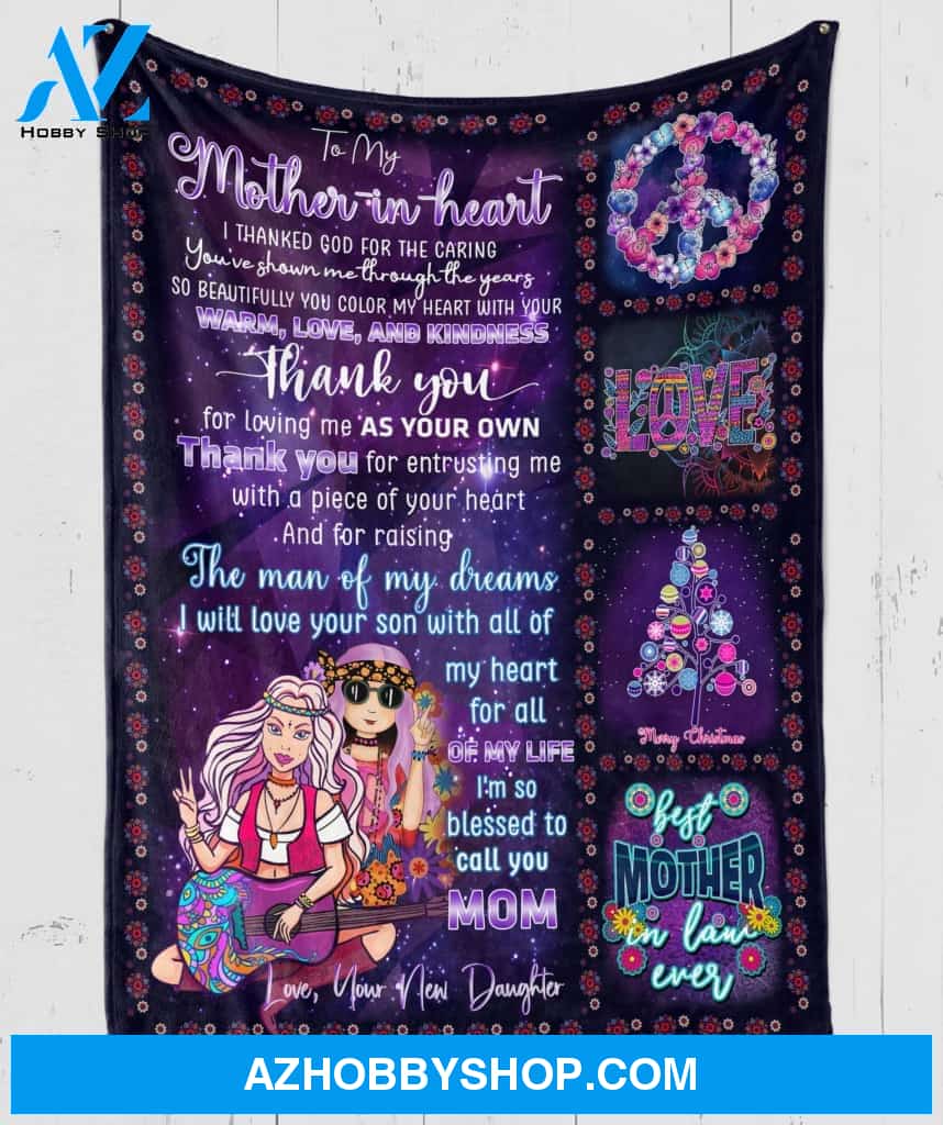 To Mother-In-Law Fleece Blanket - Thank You – Christmas Hippie Fleece Blanket - Sentimental Gifts For Mother-In-Law, Fleece Blanket With Quotes