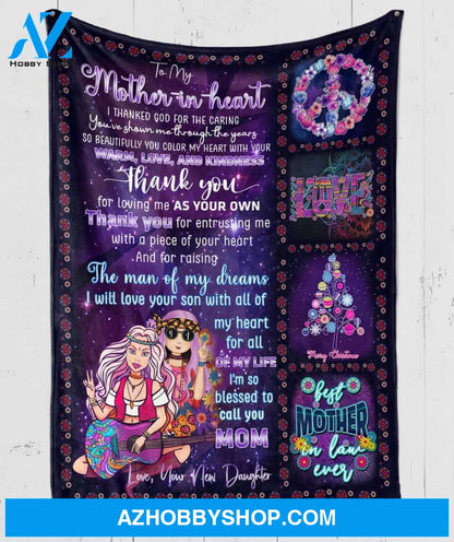 To Mother-In-Law Fleece Blanket - Thank You – Christmas Hippie Fleece Blanket - Sentimental Gifts For Mother-In-Law, Fleece Blanket With Quotes