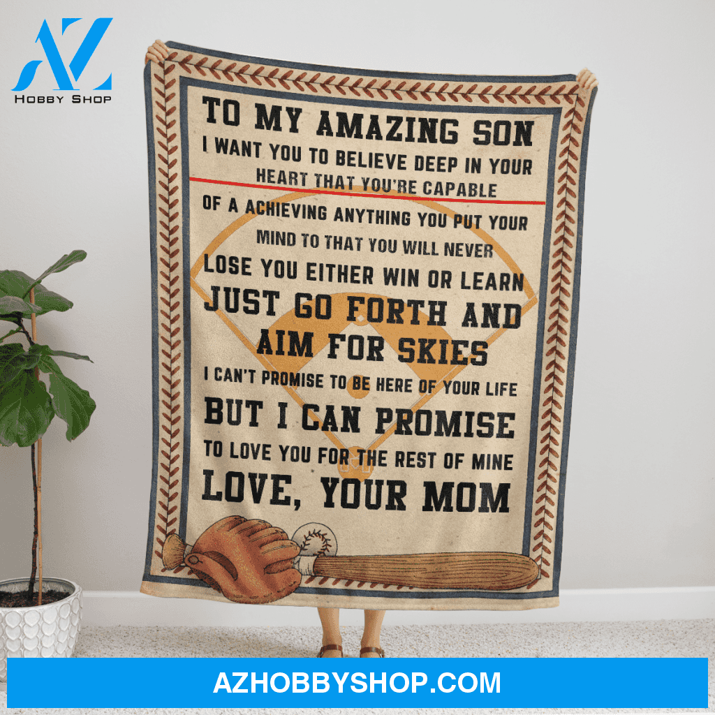 To My Amazing Son I Want You To Believe Deep In Your Heart Baseball Blanket Gift For Son From Mom Birthday Gift Home Decor Bedding Couch Sofa Soft and Comfy Cozy