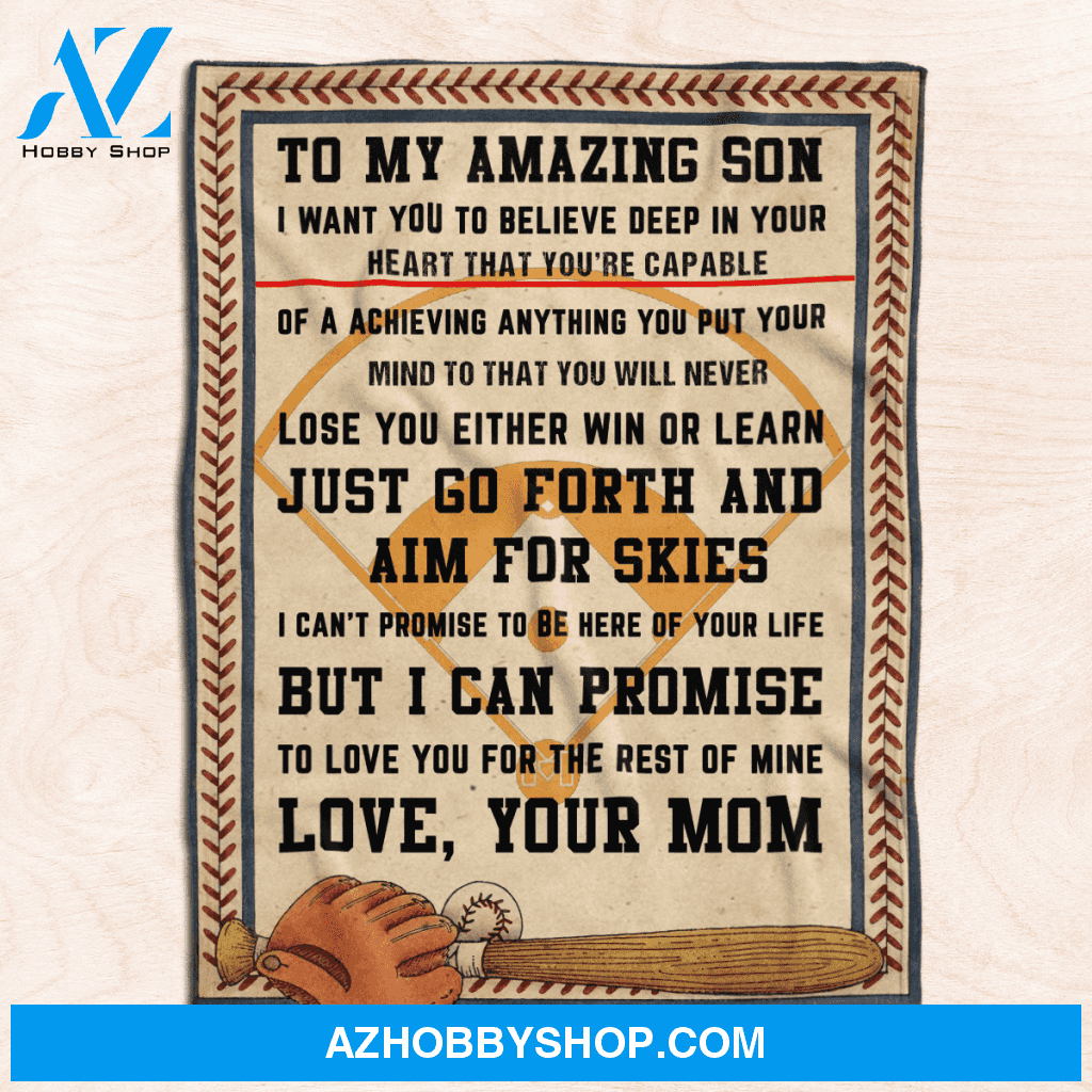 To My Amazing Son I Want You To Believe Deep In Your Heart Baseball Blanket Gift For Son From Mom Birthday Gift Home Decor Bedding Couch Sofa Soft and Comfy Cozy
