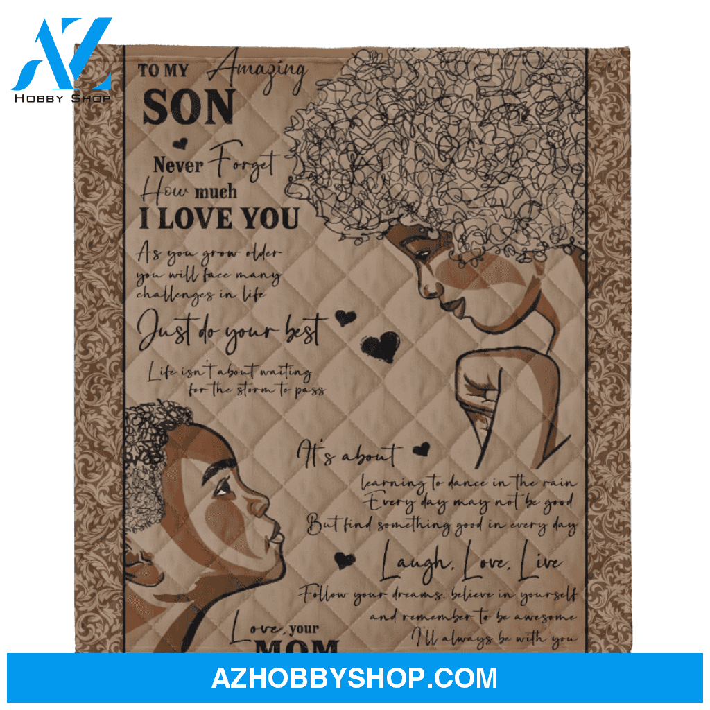 To My Amazing Son Just Do Your Best - African American Blanket Gift For Son From Mom Home Decor Bedding Couch Sofa Soft and Comfy Cozy