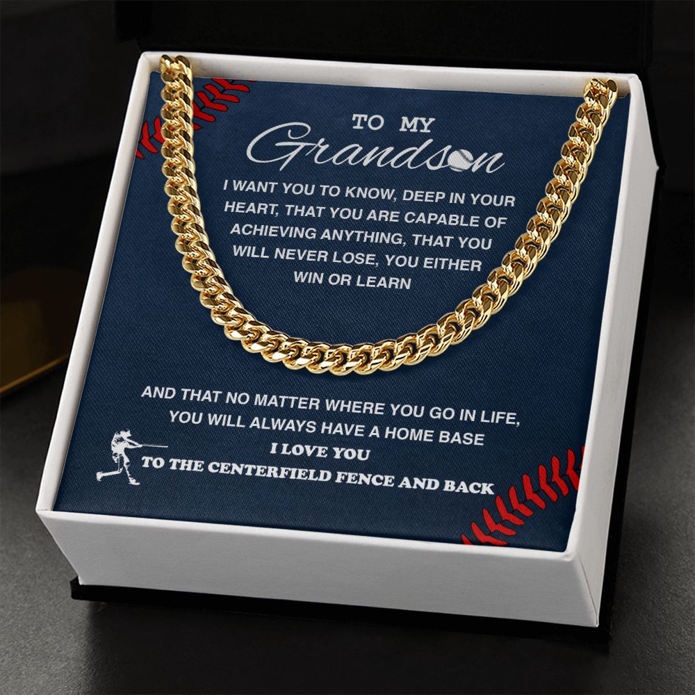 To My Baseball Grandson - Cuban Link Necklace, Cuban Link Chain