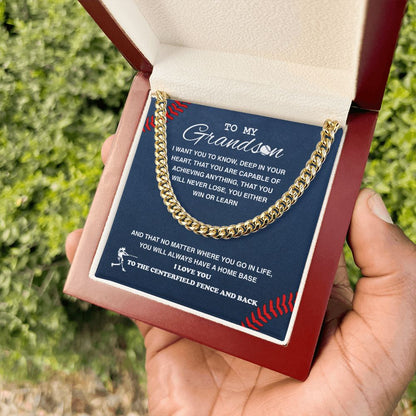 To My Baseball Grandson - Cuban Link Necklace, Cuban Link Chain