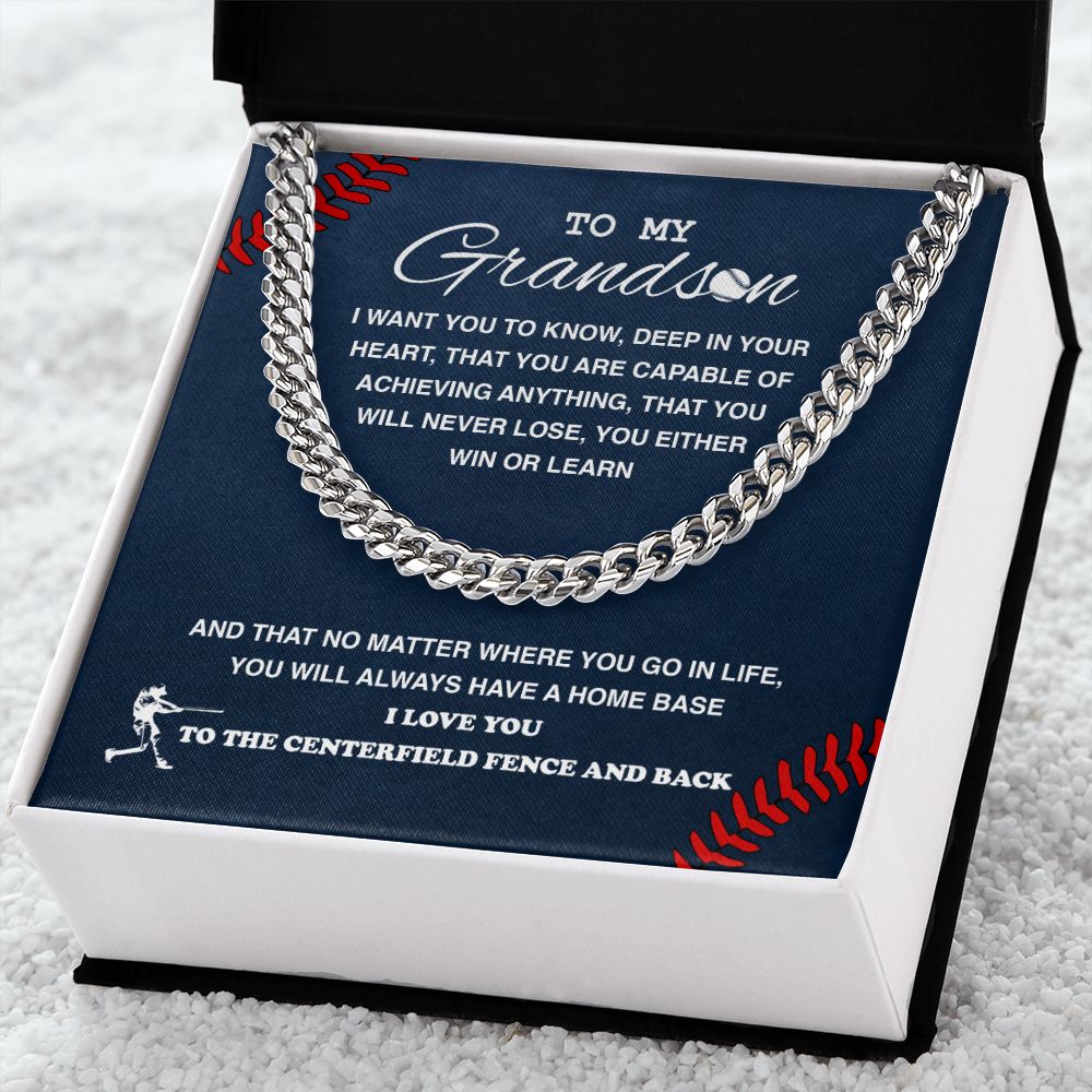 To My Baseball Grandson - Cuban Link Necklace, Cuban Link Chain
