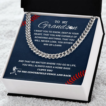 To My Baseball Grandson - Cuban Link Necklace, Cuban Link Chain