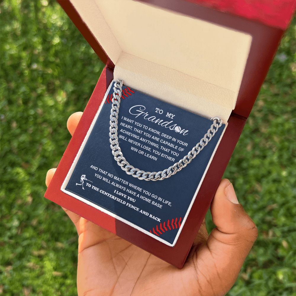 To My Baseball Grandson - Cuban Link Necklace, Cuban Link Chain