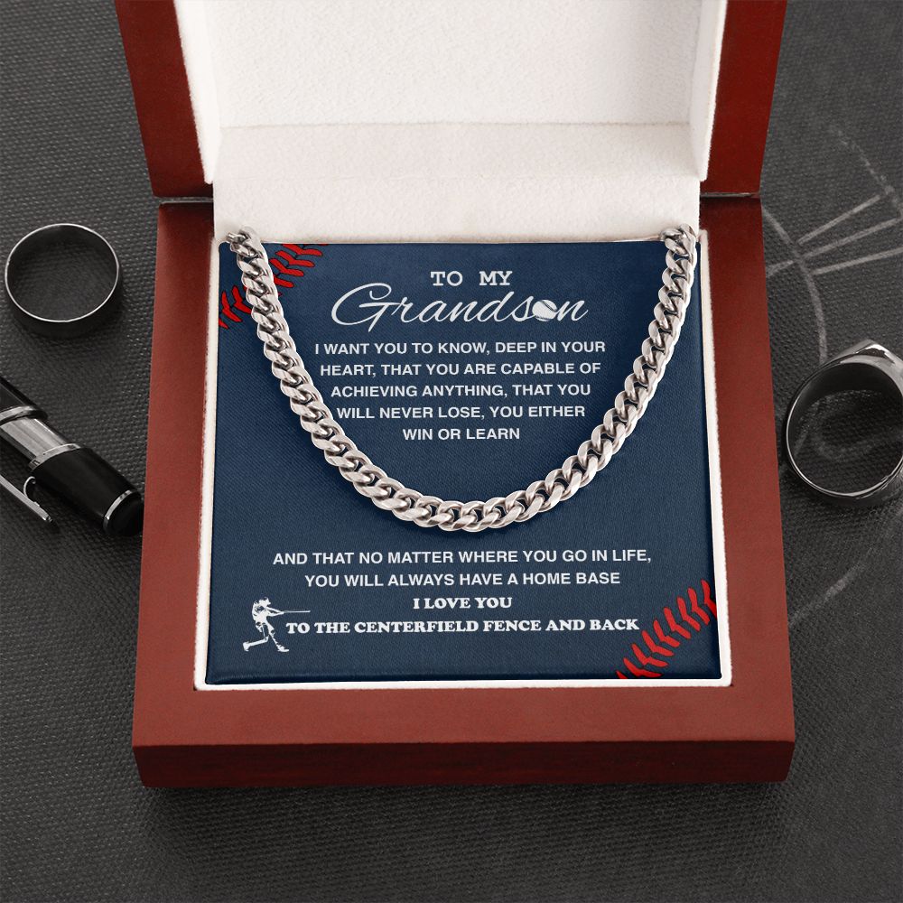 To My Baseball Grandson - Cuban Link Necklace, Cuban Link Chain