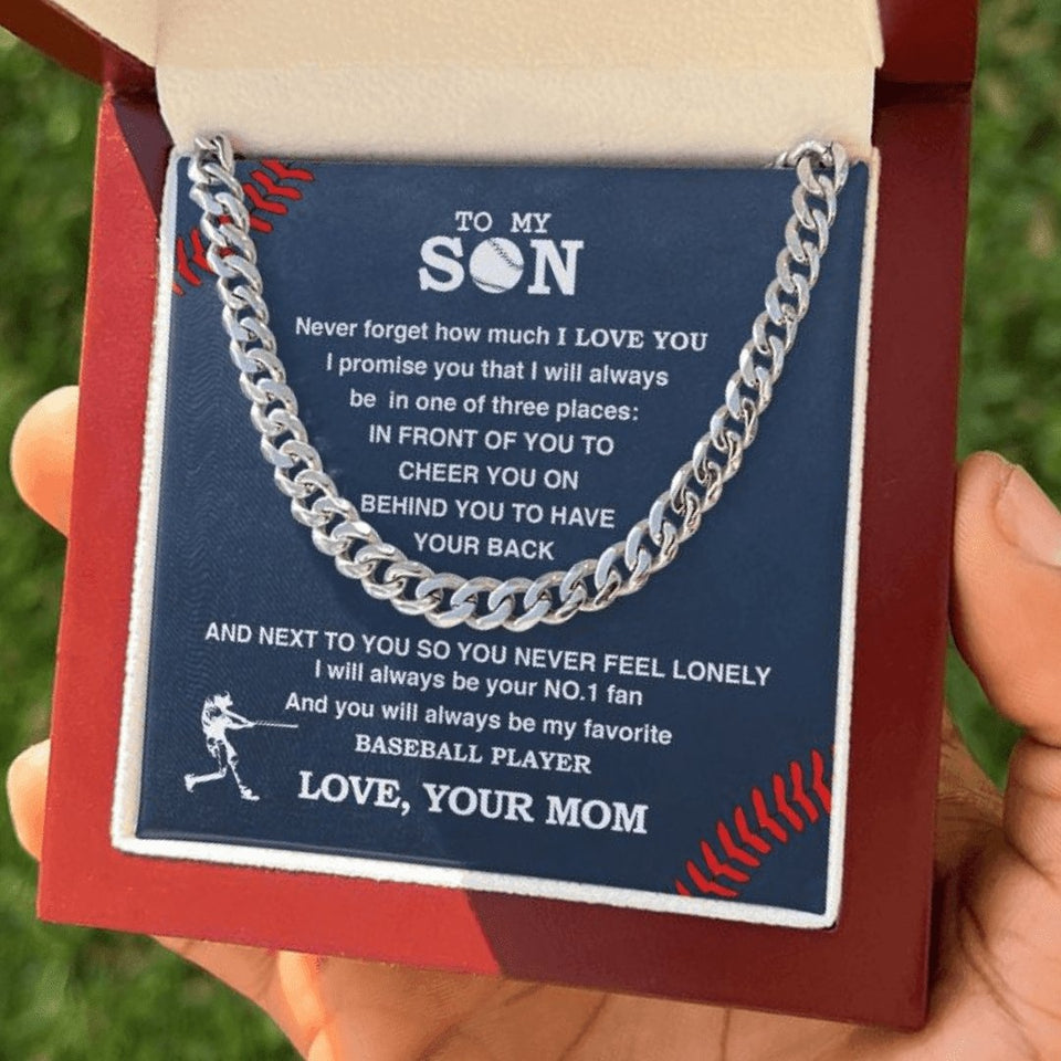 To My Baseball Son - #1 Fan, From Mom, Cuban Link Chain