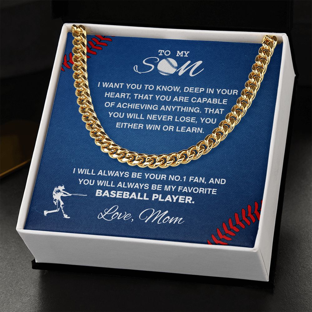 To My Baseball Son - Achieve Anything - Love Mom, Cuban Link Chain