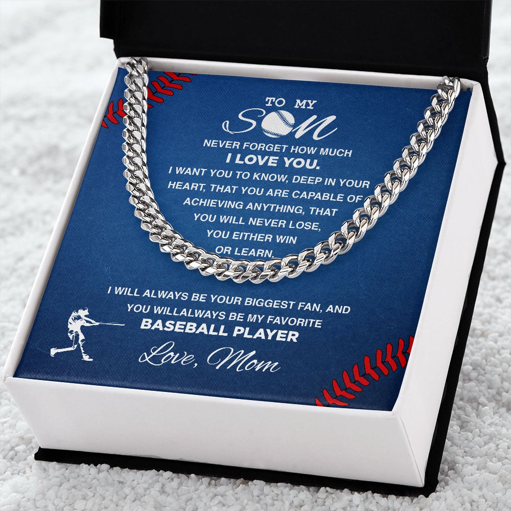 To My Baseball Son, Never Forget - Cuban Link Necklace, Cuban Link Chain